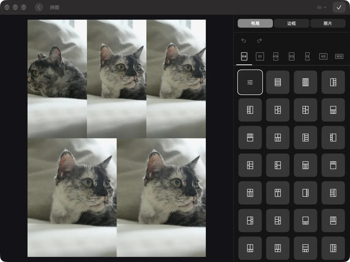 PhotoPeaks 在 Mac 上把视频选出的五帧排成拼图